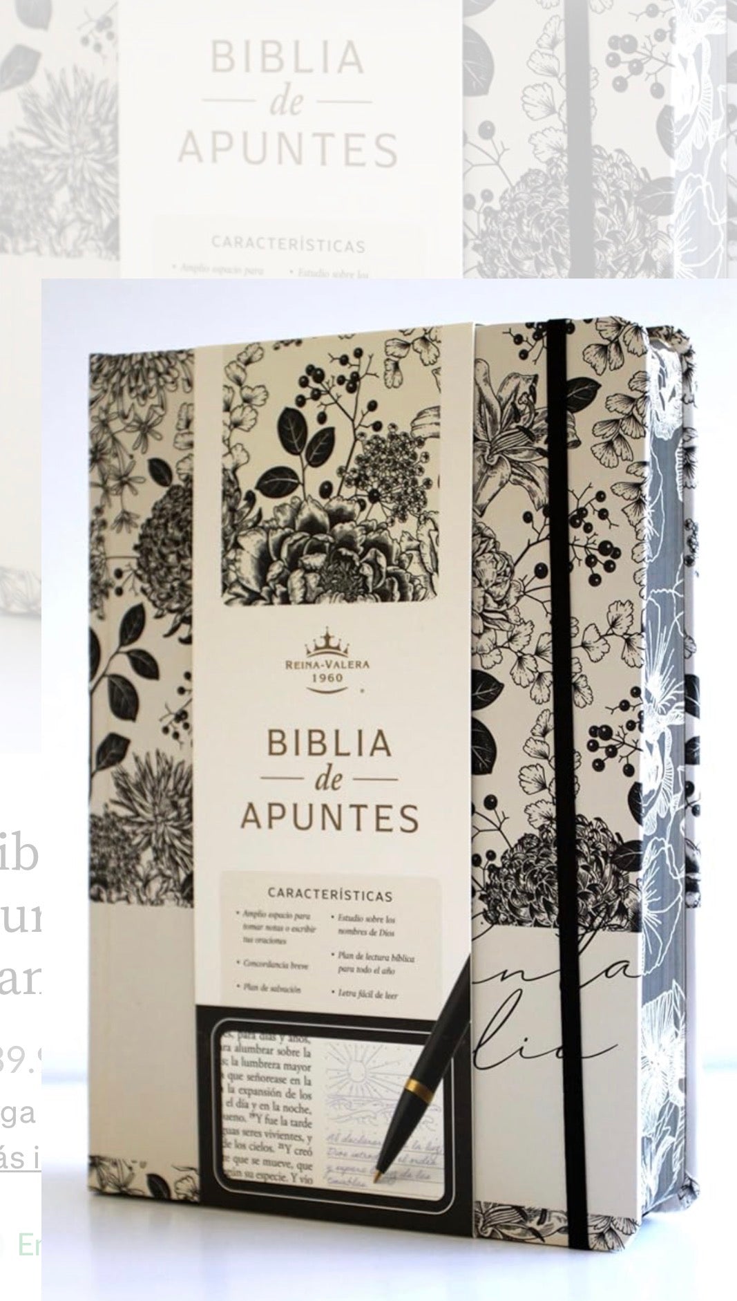 Biblia RVR1960 de Apuntes - Tapa Dura Blanco y Negro con Flores
